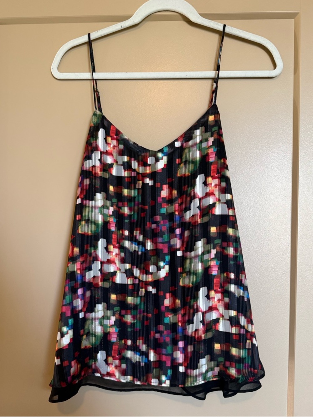 Abstract Pixel Spaghetti Strap Cami - Multicolor on Black